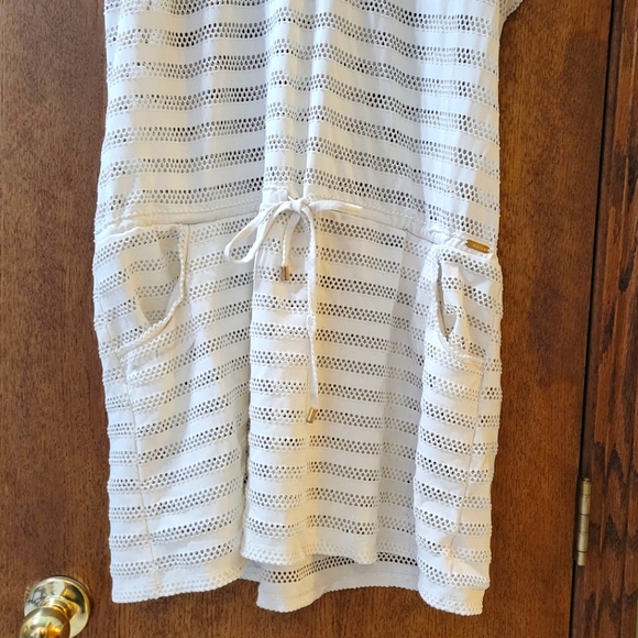 Calvin Klein Coverup Cream Off White Swim Sheer Dress Drawstring Waist XL - Picture 4 of 7